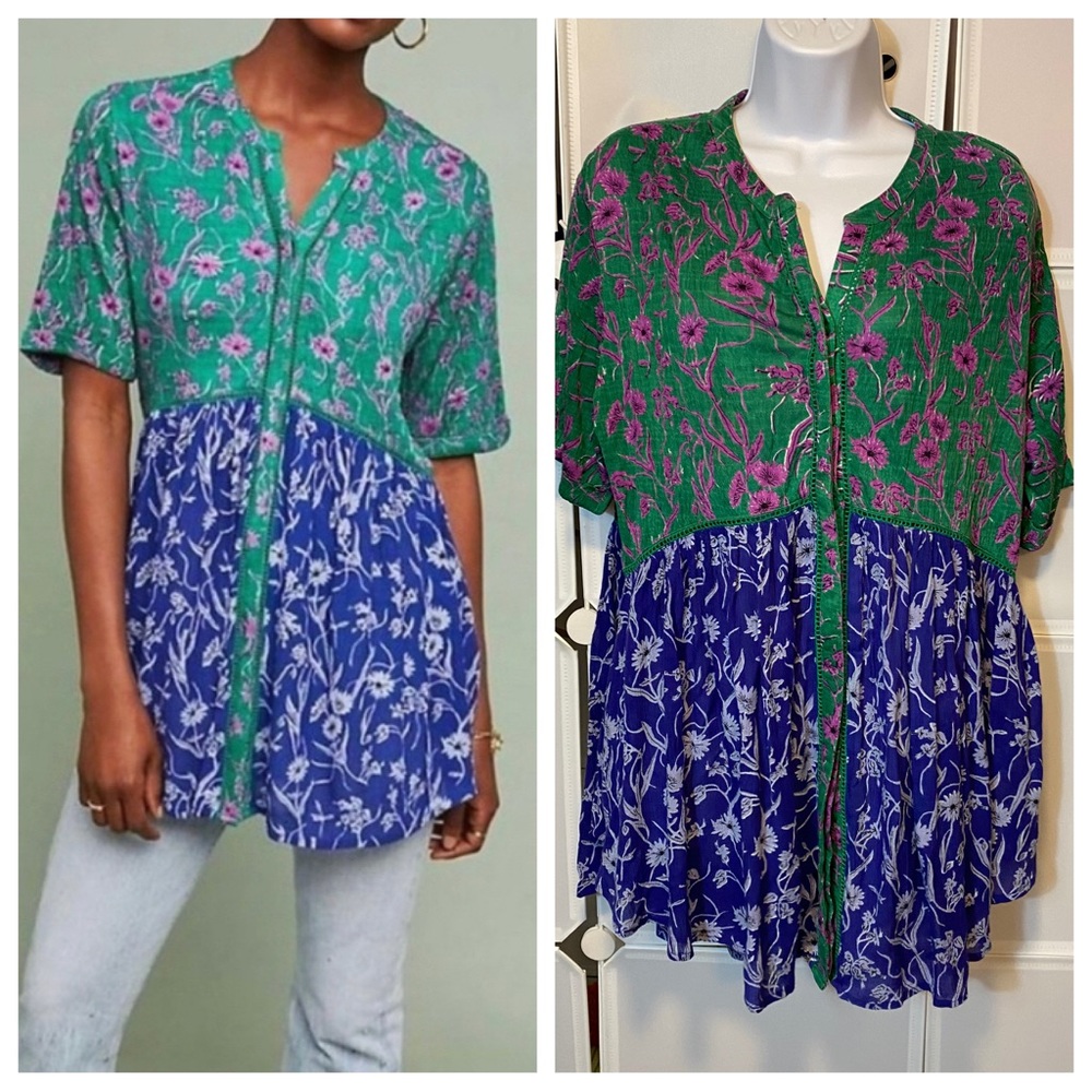 Anthropologie Akemi + Kin Floral Muslin Tunic Button Down Top